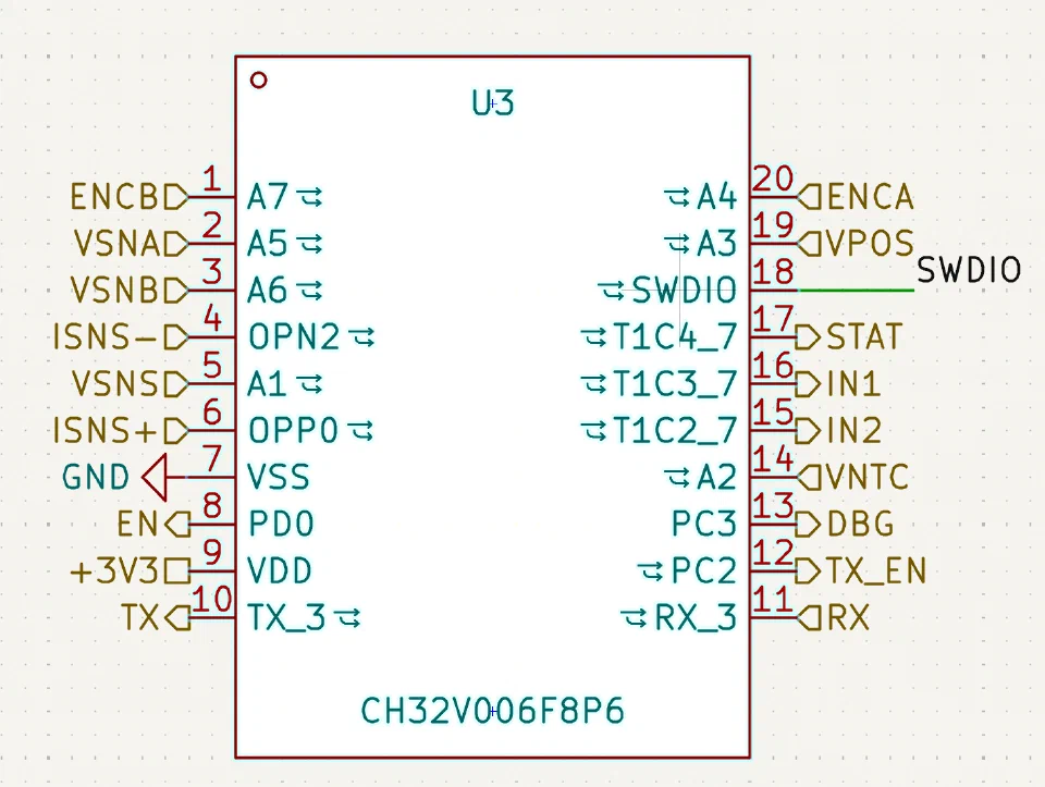 CH32V006F8P6 Rev B pin assignments