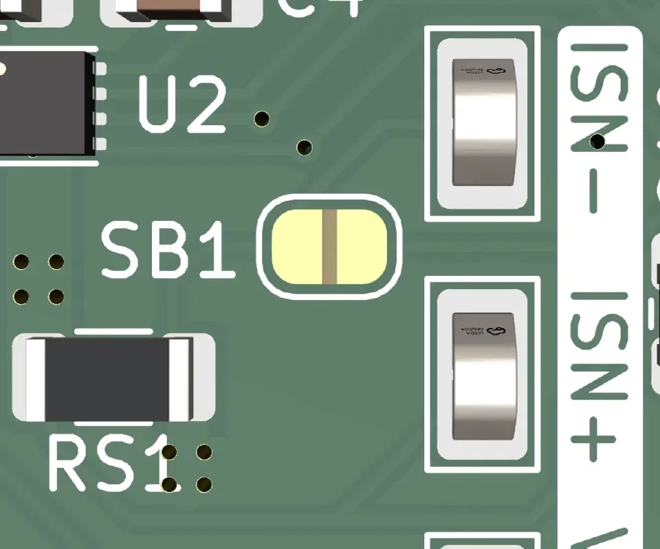 SB1 solder bridge footprint on the Rev B layout